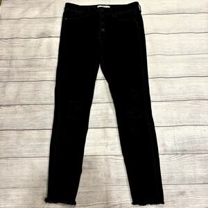 Abercrombie & Fitch Black Denim Skinny Jeans Women Size 28 / 6 Distressed